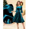 imageHomRain Womens Long Sleeve Velvet Midi Dresses for Wedding Guest Church Formal Winter Christmas Cocktail PartyVelvetturquoise