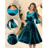 imageHomRain Womens Long Sleeve Velvet Midi Dresses for Wedding Guest Church Formal Winter Christmas Cocktail PartyVelvetturquoise