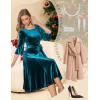 imageHomRain Womens Long Sleeve Velvet Midi Dresses for Wedding Guest Church Formal Winter Christmas Cocktail PartyVelvetturquoise