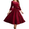 imageHomRain Womens Long Sleeve Velvet Midi Dresses for Wedding Guest Church Formal Winter Christmas Cocktail PartyVelvetdarkred
