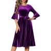 imageHomRain Womens Long Sleeve Velvet Midi Dresses for Wedding Guest Church Formal Winter Christmas Cocktail PartyVelvetgrape