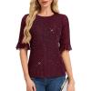 imageHomRain Womens Ruffle 34 Sleeve Sparkle Top Blouses Casual Shirts Crew Neck Glitter Night Out Tops for Elegant EveningBurgundy