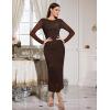 imageHomRain Womens Sequin Mesh Maxi Dress Long Sleeve Bodycon Dresses for Fall Party Holiday Club OutfitBrown