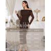 imageHomRain Womens Sequin Mesh Maxi Dress Long Sleeve Bodycon Dresses for Fall Party Holiday Club OutfitBrown
