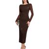 imageHomRain Womens Sequin Mesh Maxi Dress Long Sleeve Bodycon Dresses for Fall Party Holiday Club OutfitBrown