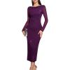 imageHomRain Womens Sequin Mesh Maxi Dress Long Sleeve Bodycon Dresses for Fall Party Holiday Club OutfitPurple