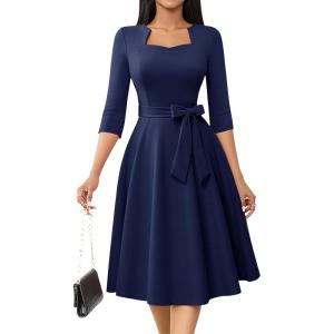 imageHomRain Womens Cocktail Formal Dresses Elegant Wedding Guest ALine Graduation Tea Party Modest Church DressNavy