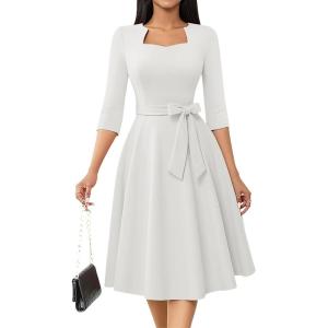 imageHomRain Womens Cocktail Formal Dresses Elegant Wedding Guest ALine Graduation Tea Party Modest Church DressWhite