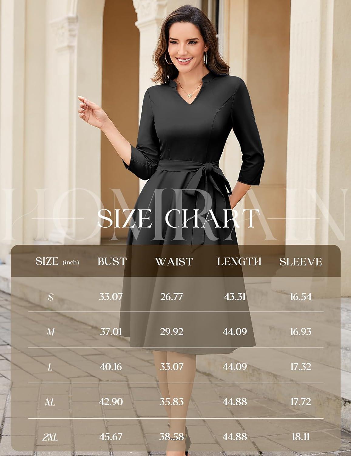 imageHomRain Elegant Long Sleeve Church Dress for Women VNeck ALine Swing Cocktail Causal Dress with PocketsBlack
