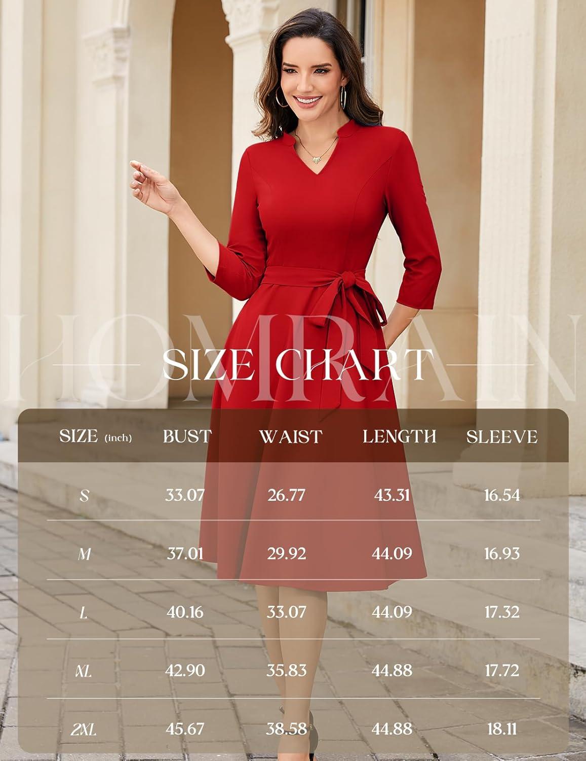 imageHomRain Elegant Long Sleeve Church Dress for Women VNeck ALine Swing Cocktail Causal Dress with PocketsRed