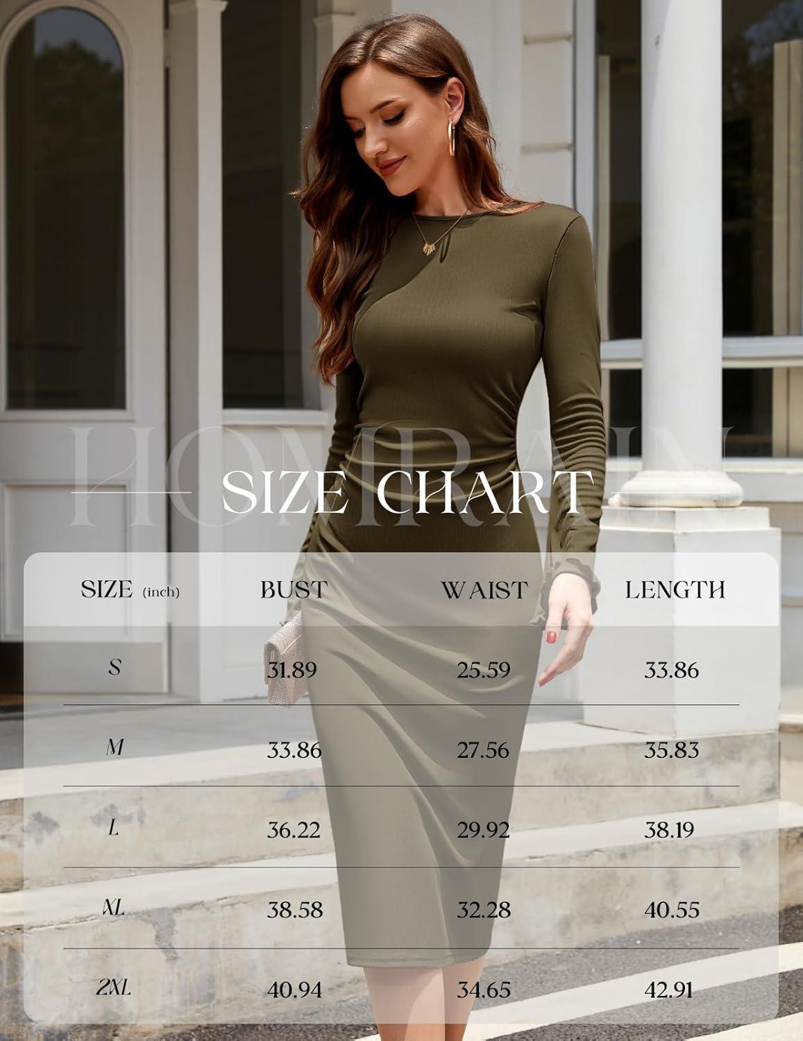 imageHomRain Womens Crew Neck Bodycon Dresses for 2025 Fall Ribbed Knit Midi Fashion Date Party Cocktail DressArmy Green