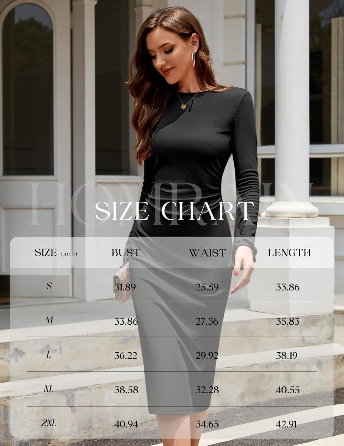 imageHomRain Womens Crew Neck Bodycon Dresses for 2025 Fall Ribbed Knit Midi Fashion Date Party Cocktail DressBlack