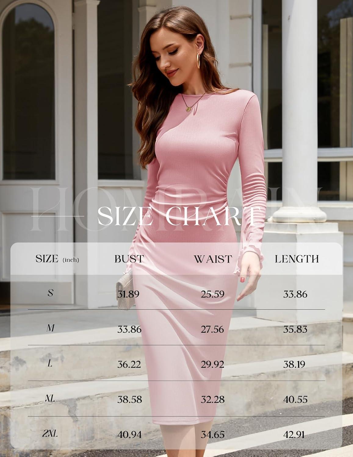 imageHomRain Womens Crew Neck Bodycon Dresses for 2025 Fall Ribbed Knit Midi Fashion Date Party Cocktail DressPink