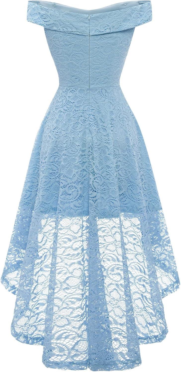 imageHomRain Womens Elegant Floral Lace Dress Off The Shoulder High Low Hem Dresses for Wedding for Cocktail for Party