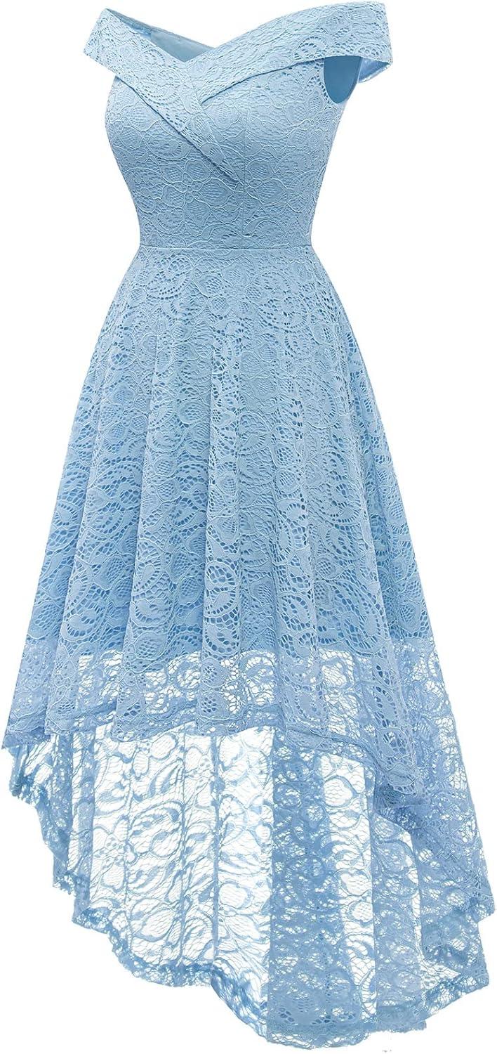 imageHomRain Womens Elegant Floral Lace Dress Off The Shoulder High Low Hem Dresses for Wedding for Cocktail for Party