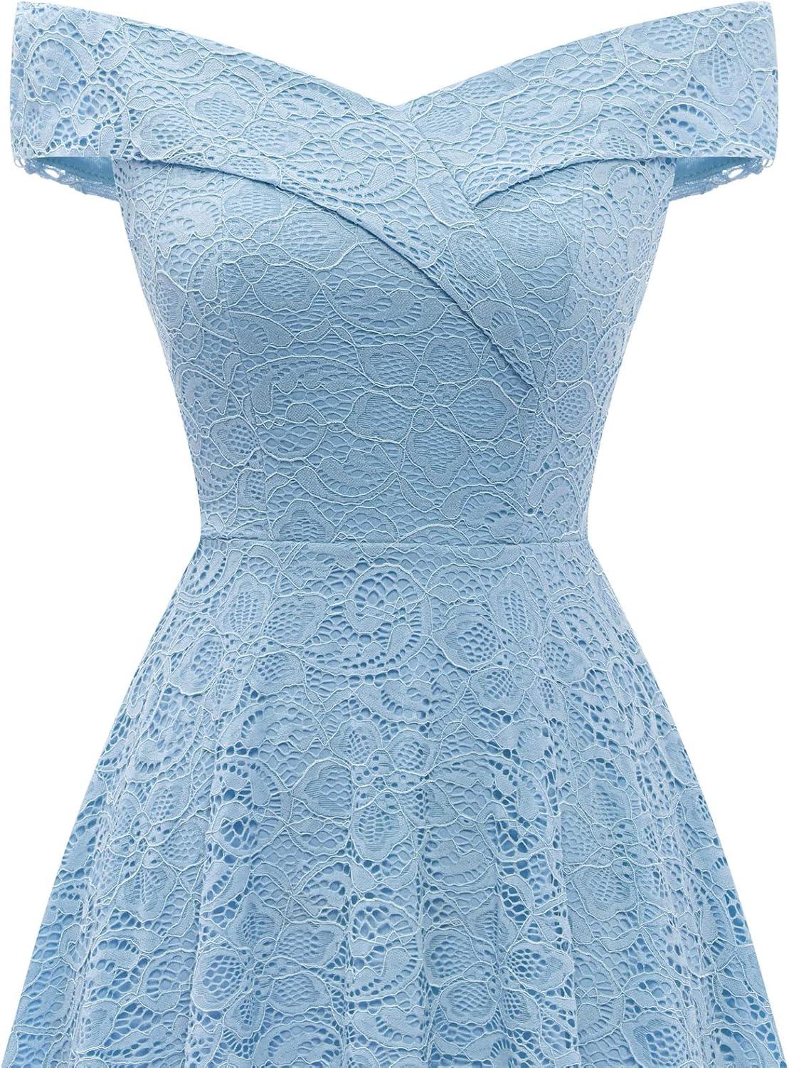 imageHomRain Womens Elegant Floral Lace Dress Off The Shoulder High Low Hem Dresses for Wedding for Cocktail for Party