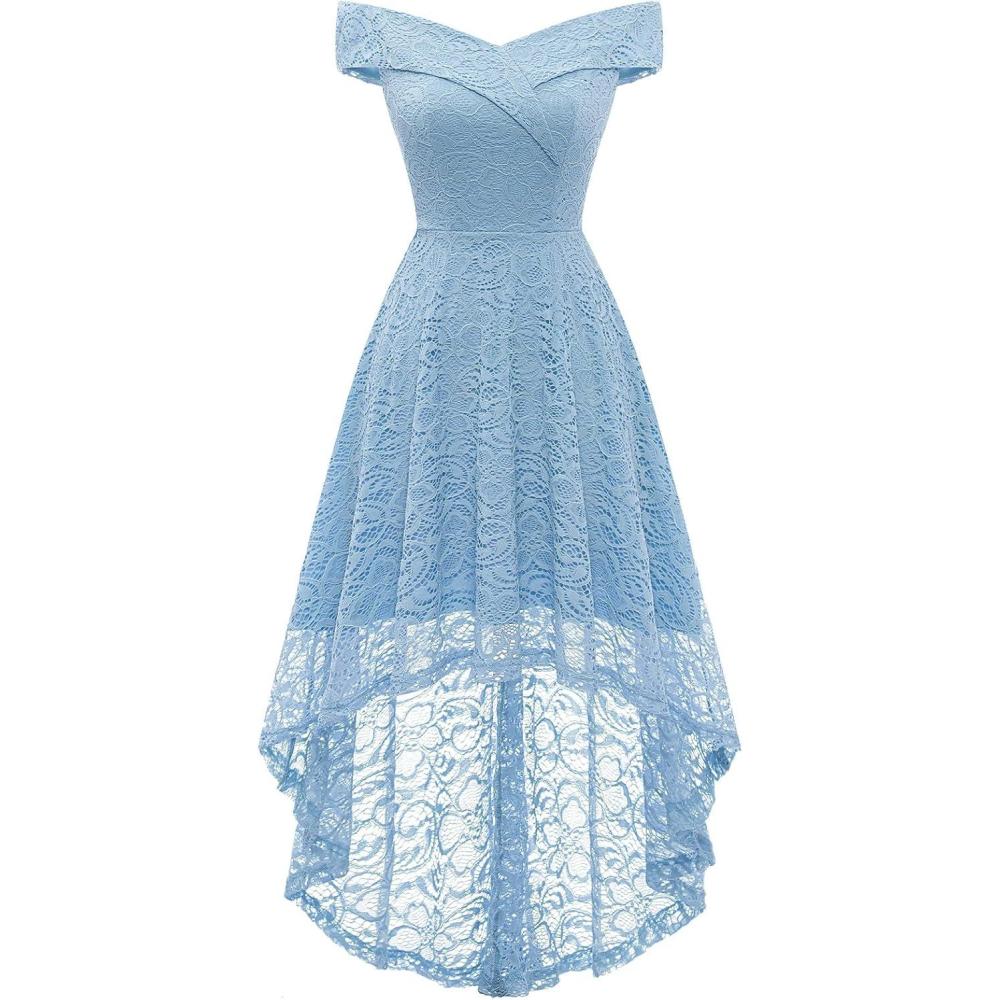 imageHomRain Womens Elegant Floral Lace Dress Off The Shoulder High Low Hem Dresses for Wedding for Cocktail for Party