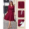 imageHomRain Elegant Long Sleeve Church Dress for Women VNeck ALine Swing Cocktail Causal Dress with PocketsBurgundy
