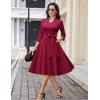 imageHomRain Elegant Long Sleeve Church Dress for Women VNeck ALine Swing Cocktail Causal Dress with PocketsBurgundy