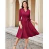imageHomRain Elegant Long Sleeve Church Dress for Women VNeck ALine Swing Cocktail Causal Dress with PocketsBurgundy