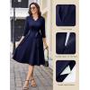 imageHomRain Elegant Long Sleeve Church Dress for Women VNeck ALine Swing Cocktail Causal Dress with PocketsNavy