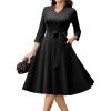 imageHomRain Elegant Long Sleeve Church Dress for Women VNeck ALine Swing Cocktail Causal Dress with PocketsBlack