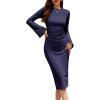 imageHomRain Womens Crew Neck Bodycon Dresses for 2025 Fall Ribbed Knit Midi Fashion Date Party Cocktail DressNavy