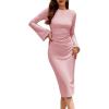 imageHomRain Womens Crew Neck Bodycon Dresses for 2025 Fall Ribbed Knit Midi Fashion Date Party Cocktail DressPink