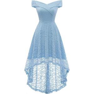 imageHomRain Womens Elegant Floral Lace Dress Off The Shoulder High Low Hem Dresses for Wedding for Cocktail for Party