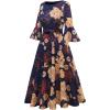 imageHomRain Womens Long Sleeve Velvet Midi Dresses for Wedding Guest Church Formal Winter Christmas Cocktail PartyNavy Yellow Flower