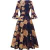 imageHomRain Womens Long Sleeve Velvet Midi Dresses for Wedding Guest Church Formal Winter Christmas Cocktail PartyNavy Yellow Flower