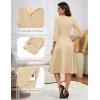 imageHomRain Womens Fit and Flare Midi Dress34 Sleeve Modest Church Dress Classy Causal Work Dresses with PocketsChampagne