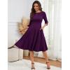 imageHomRain Womens Fit and Flare Midi Dress34 Sleeve Modest Church Dress Classy Causal Work Dresses with PocketsGrape