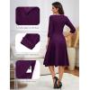 imageHomRain Womens Fit and Flare Midi Dress34 Sleeve Modest Church Dress Classy Causal Work Dresses with PocketsGrape