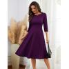 imageHomRain Womens Fit and Flare Midi Dress34 Sleeve Modest Church Dress Classy Causal Work Dresses with PocketsGrape