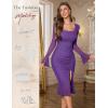 imageHomRain Womens Long Sleeve Midi Dress Bodycon Square Neck Split Hem Mesh Wedding Guest Cocktail Party DressesPurple