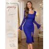 imageHomRain Womens Long Sleeve Midi Dress Bodycon Square Neck Split Hem Mesh Wedding Guest Cocktail Party DressesRoyalblue