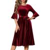 imageHomRain Womens Church Dresses for 2025 Wedding Guest Cocktail Tea Party Bell Sleeve Vintage Evening Graduation DressVelvetdarkred