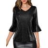 imageHomRain Womens Ruffle 34 Sleeve Sparkle Top Blouses Casual Shirts VNeck Glitter Night Out Tops for Elegant EveningBlack