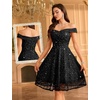 image:imageHomRain Cocktail Dresses for Women Sequin Lace Short Sparkly Semi Formal Elegant Homecoming Wedding Guest Party Prom TeensBlack