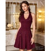 image:imageHomRain Glitter Sparkle V Neck Cocktail Dress for Women 2026 A Line Backless Halter Sequin Homecoming Evening Party DressesBurgundy