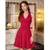 image:imageHomRain Glitter Sparkle V Neck Cocktail Dress for Women 2026 A Line Backless Halter Sequin Homecoming Evening Party DressesRed