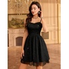image:imageHomRain Sparkly Sequined Cocktail Dress for Women Spaghetti Strap A Line Homecoming Graduation Dress with Soft Tulle LiningBlack