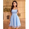image:imageHomRain Sparkly Sequined Cocktail Dress for Women Spaghetti Strap A Line Homecoming Graduation Dress with Soft Tulle LiningBlue