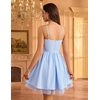 image:imageHomRain Sparkly Sequined Cocktail Dress for Women Spaghetti Strap A Line Homecoming Graduation Dress with Soft Tulle LiningBlue