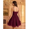 image:imageHomRain Sparkly Sequined Cocktail Dress for Women Spaghetti Strap A Line Homecoming Graduation Dress with Soft Tulle LiningBurgundy