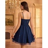image:imageHomRain Sparkly Sequined Cocktail Dress for Women Spaghetti Strap A Line Homecoming Graduation Dress with Soft Tulle LiningNavy