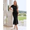 image:imageHomRain Summer Floral Wedding Guest Maxi Dress for Women Short Sleeve Bodycon Mesh Ruched Dresses Elegant Cocktail DressBlack