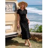 image:imageHomRain Summer Floral Wedding Guest Maxi Dress for Women Short Sleeve Bodycon Mesh Ruched Dresses Elegant Cocktail DressBlack