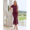 image:imageHomRain Summer Floral Wedding Guest Maxi Dress for Women Short Sleeve Bodycon Mesh Ruched Dresses Elegant Cocktail DressBurgundy